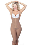 Thin strap long leg Girdle with Lycra buttock Covers - nude - front view - 1648